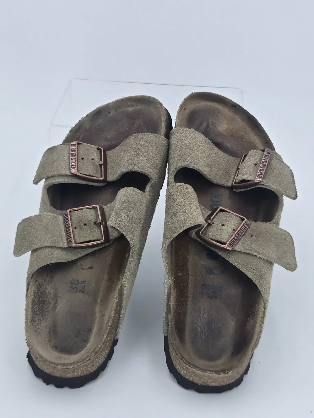 Birkenstock Arizona Two-Buckle Suede Slide Sandals in Taupe Women's Size 7-7.5 - Picture 12 of 14